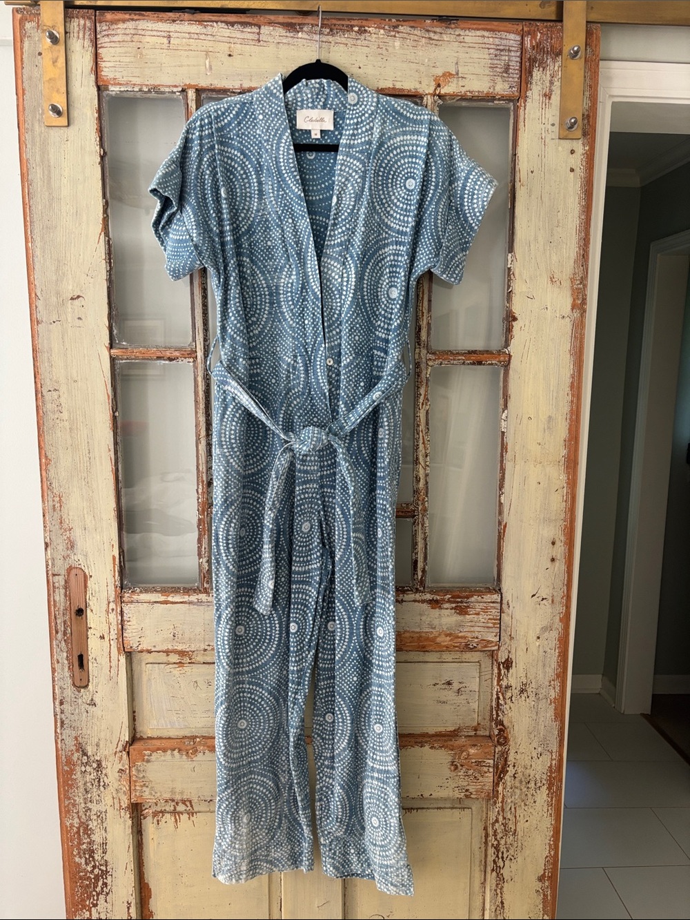 Cupio Light Blue Circular-Print Jumpsuit with Tie Waist